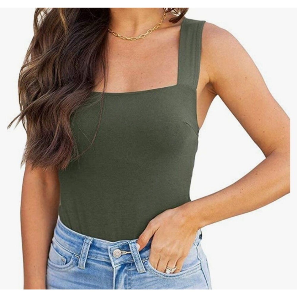 REORIA Olive Green Square Neck Bodysuit - Size M